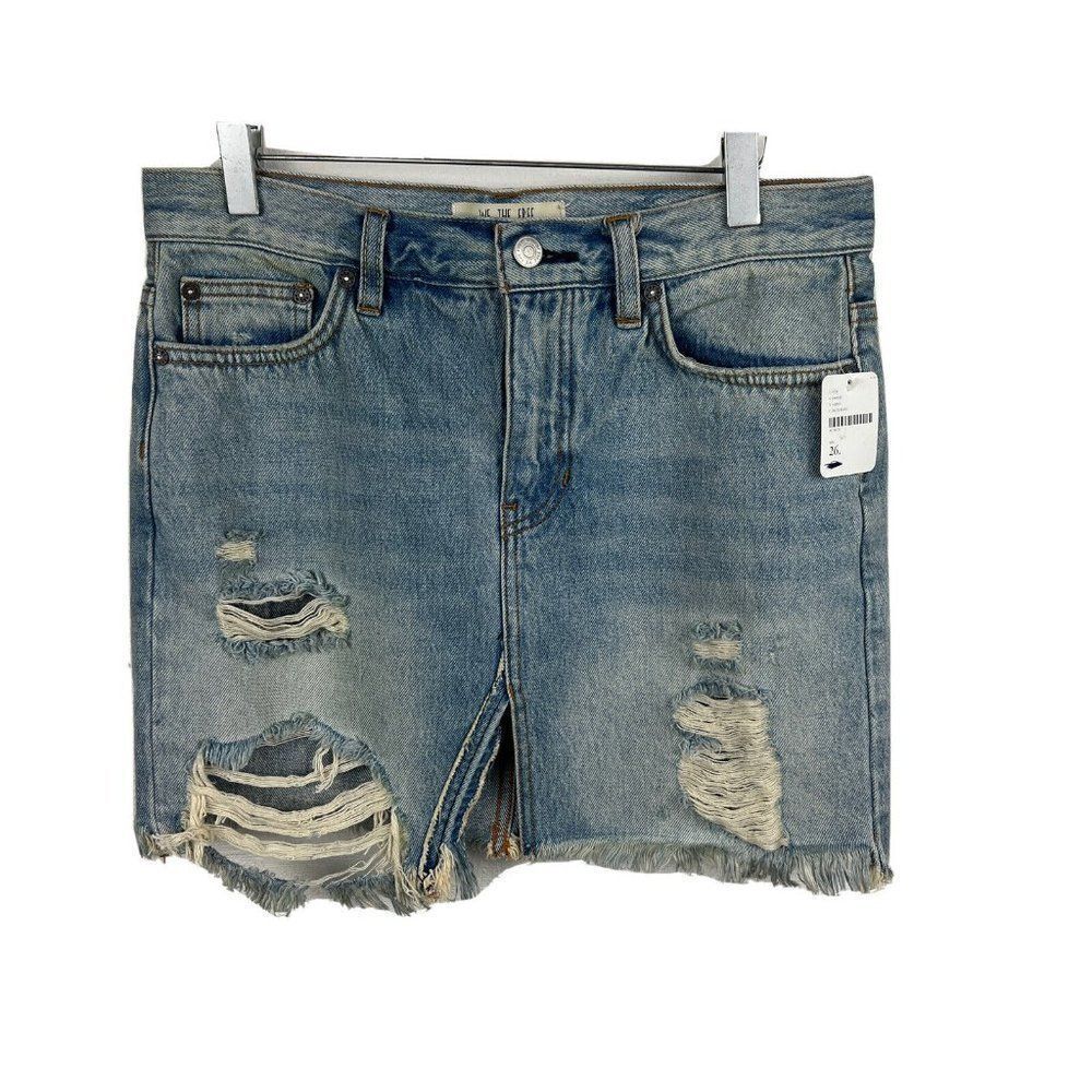We The Free Skirt 26 Womens New Blue Denim Distressed Mini Casual Cotton